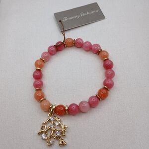 Tommy Bahama Gold Coral Pink and Orange Beaded Bracelet with Charms NWT